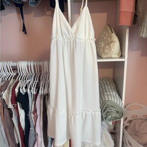H&M White Textured Spaghetti-Strap Sundress
